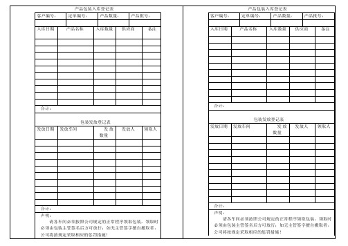 包装入库登记表格