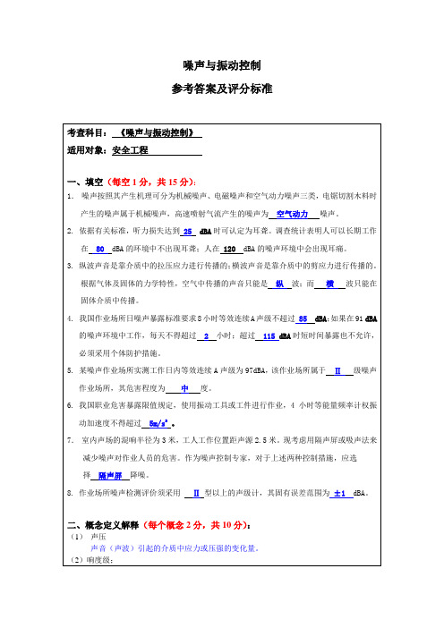 噪声与振动控制-答案及评分标准