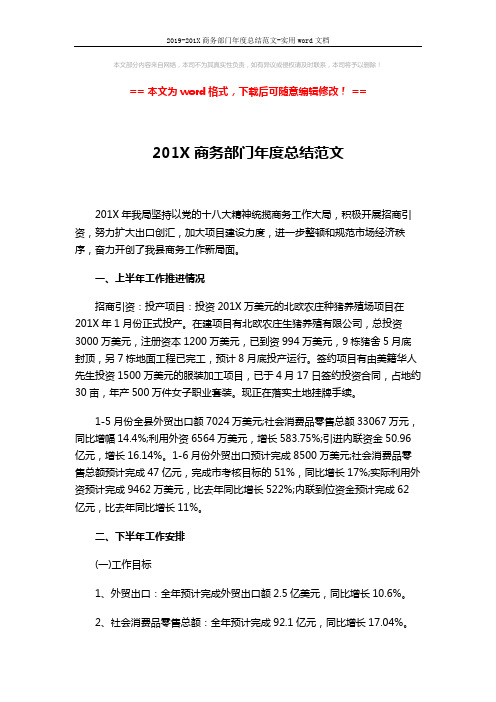 2019-201X商务部门年度总结范文-实用word文档 (3页)