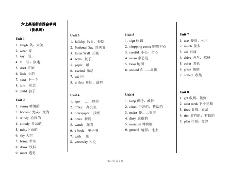 译林版六上英语四会单词(按单元、按首字母、常见变形)