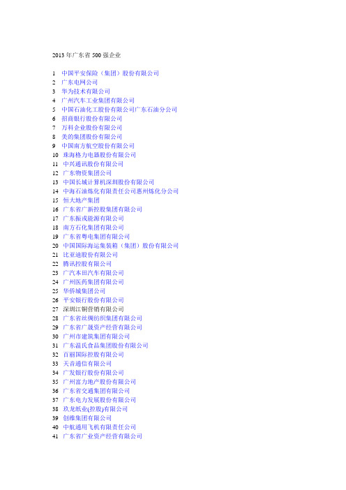 2013年广东省500强企业