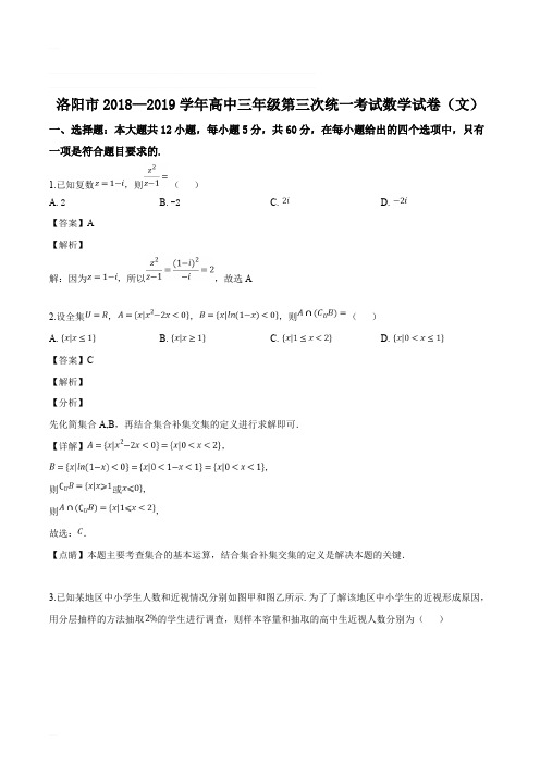 洛阳市2019年高考第三次统一考试数学理科试题卷含答案详析