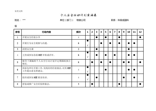 个人安全行动计划实施表-1月(模板)