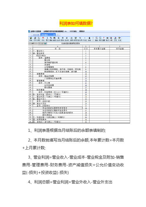 金蝶财务软件中利润表如何填数据