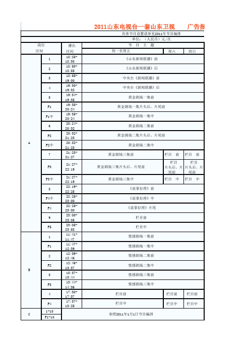 山东电视台一套山东卫视广告报价2009-2011