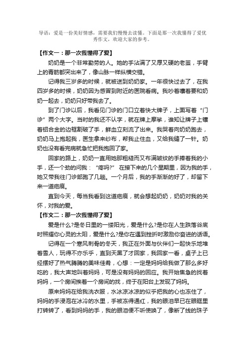 那一次我懂得了爱优秀作文5篇