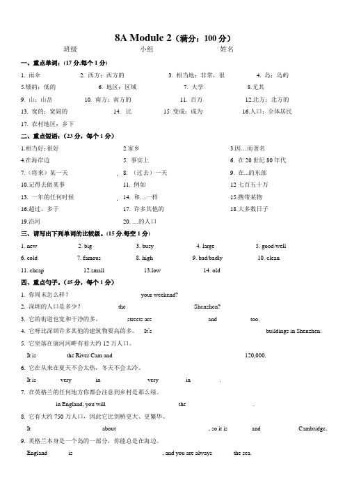 8A Module 2单词卷