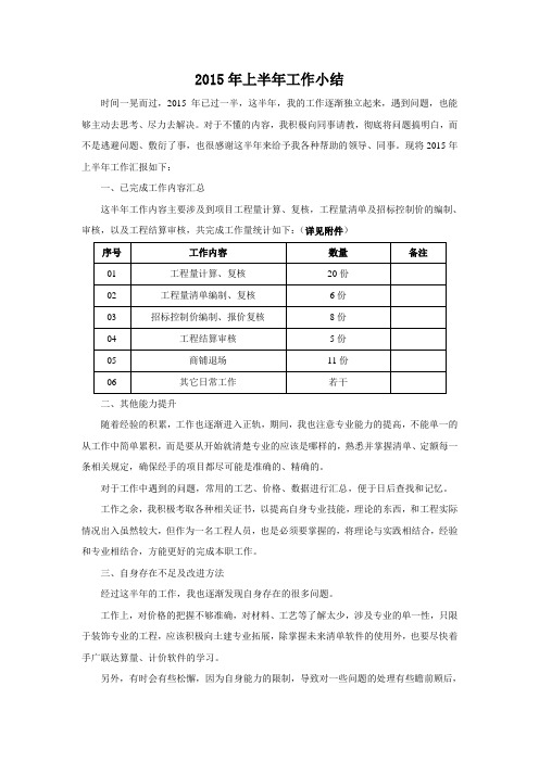 2015年上半年工作小结