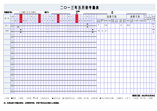 公司员工考勤表模版(上月26至本月25日)