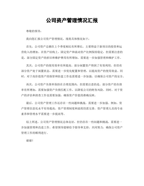 公司资产管理情况汇报