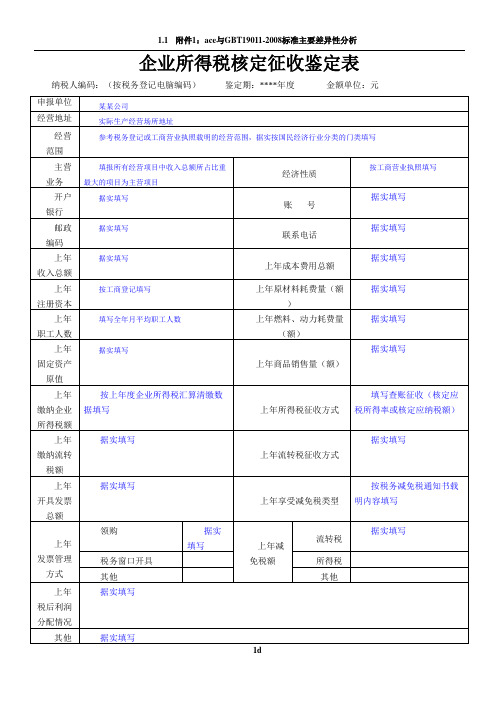 企业所得税核定征收鉴定表填写范本