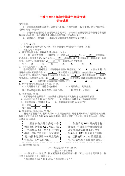 浙江省宁波市2016年中考语文真题试题(含答案)