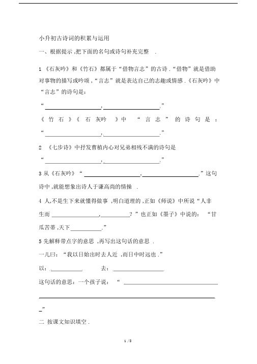 最新小升初古诗词的积累与运用.docx