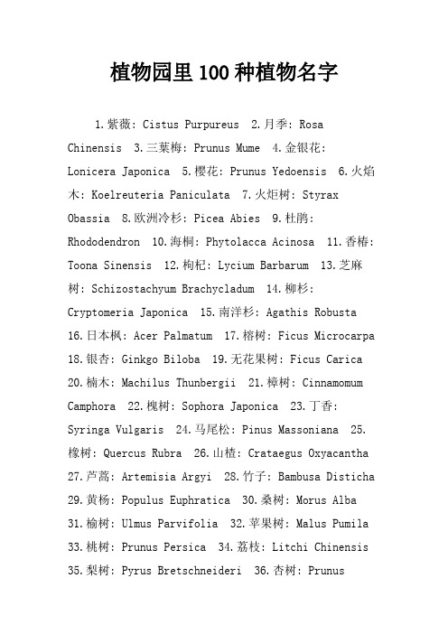 植物园里100种植物名字