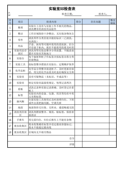 实验室5S检查表