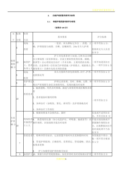 分级护理质量考核评分标准