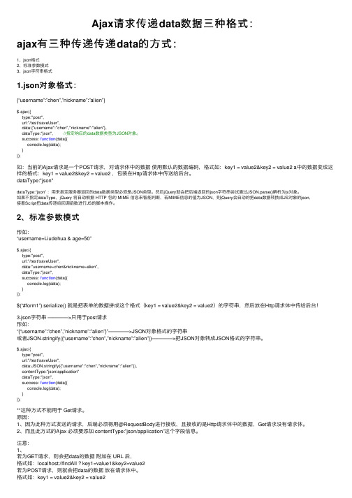 Ajax请求传递data数据三种格式：