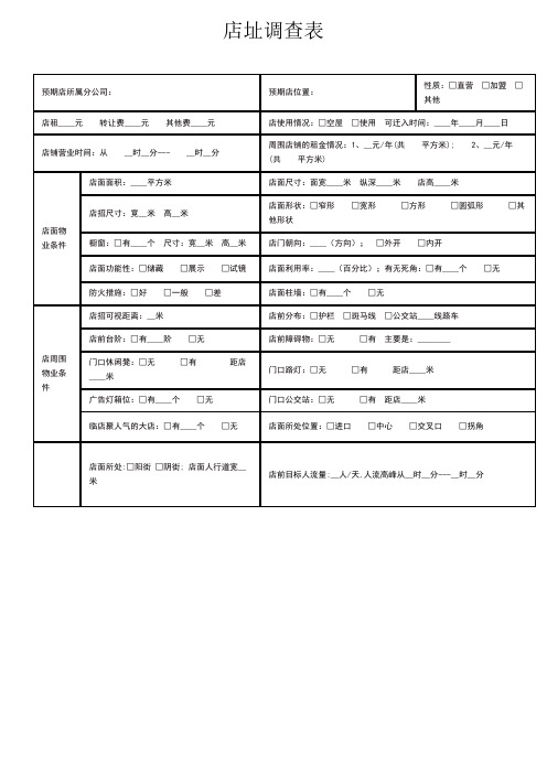 开店店址选择调查评估表