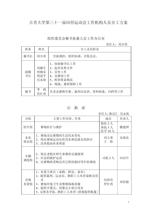 运动会人员分工方案