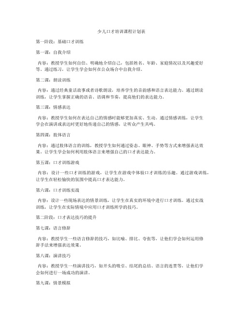 少儿口才培训课程计划表