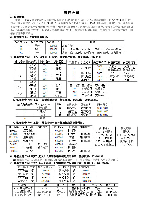 用友版远通公司账套练习