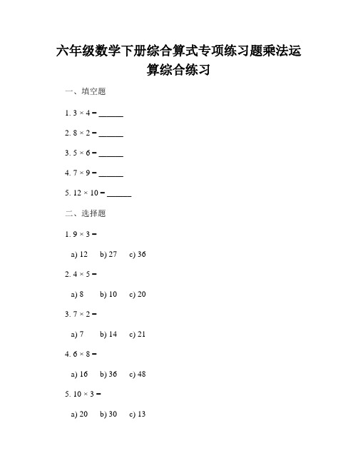 六年级数学下册综合算式专项练习题乘法运算综合练习