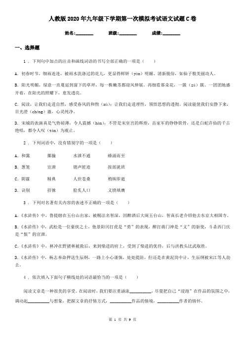 人教版2020年九年级下学期第一次模拟考试语文试题C卷
