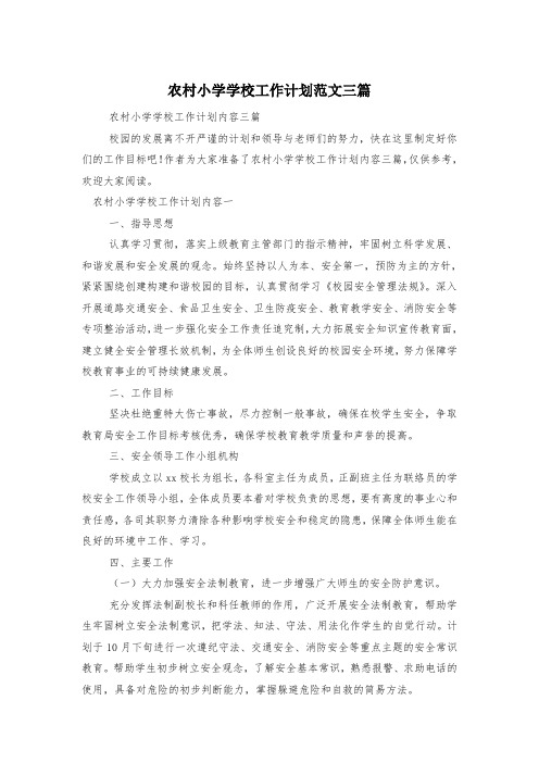 农村小学学校工作计划范文三篇