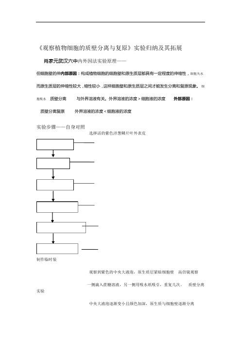 完整版观察植物细胞的质壁分离与复原实验归纳及其拓展