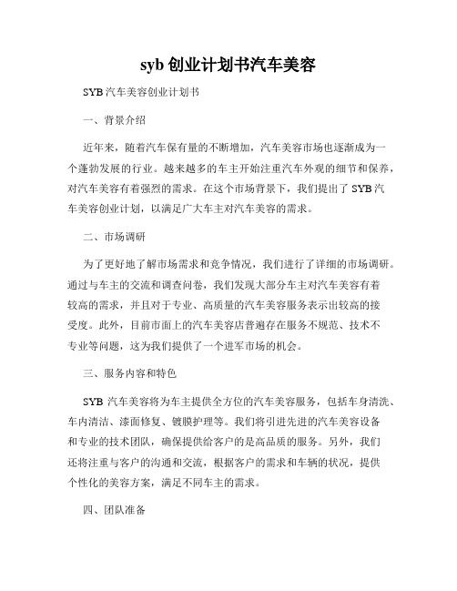 syb创业计划书汽车美容