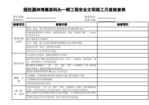 安全文明施工月度检查表格