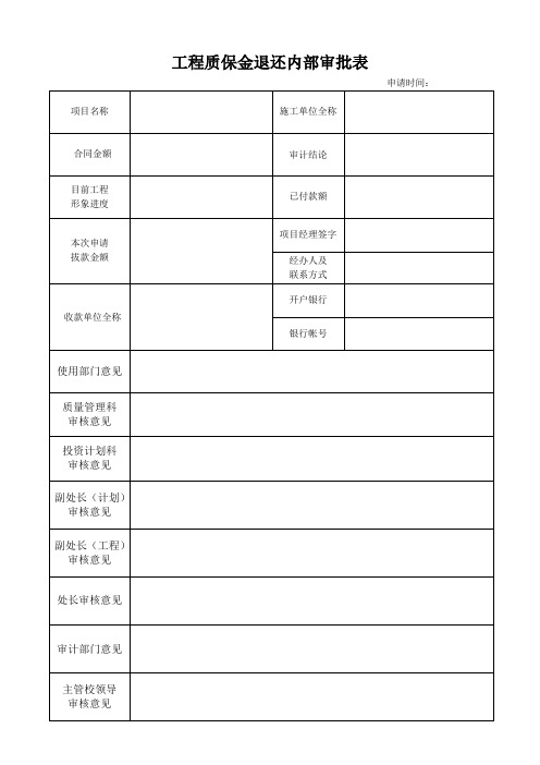 工程质保金退还内部审批表