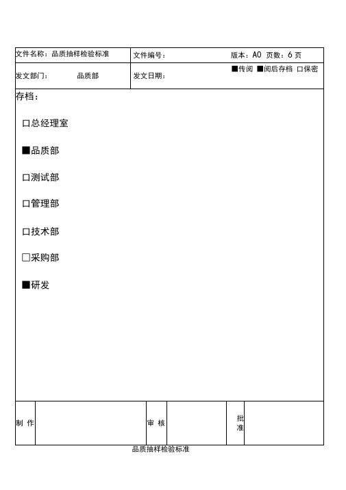 品质AQL抽样实用标准