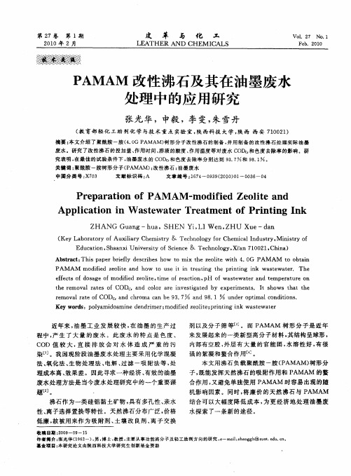 PAMAM改性沸石及其在油墨废水处理中的应用研究