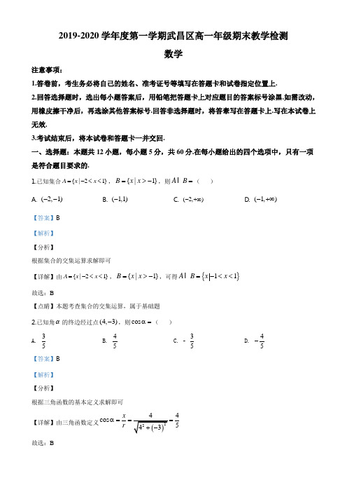 湖北省武汉市武昌区2019-2020学年高一上学期期末数学试题(解析版)