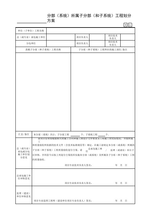 3.2.10、分部(系统)所属子分部(和子系统)工程划分方案