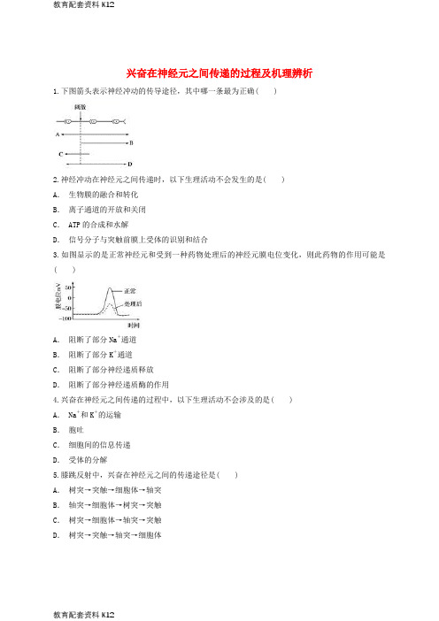 [配套K12]2018高中生物 兴奋在神经元之间传递的过程及机理辨析同步精选对点训练 新人教版必修3