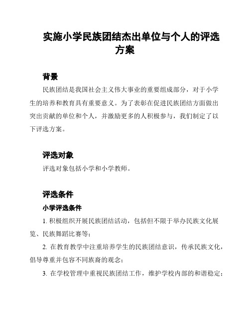 实施小学民族团结杰出单位与个人的评选方案