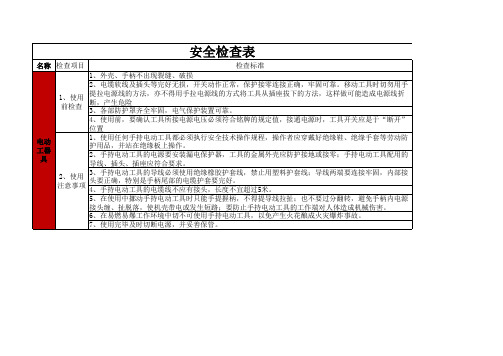 机械设备(电动工具)安全日常检查表