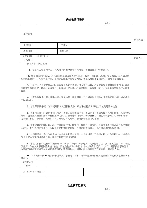 【精选】建筑施工安全教育记录大全内容