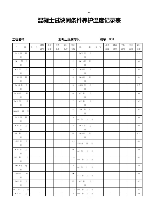 同条件养护温度记录表(结构实体检查专用)