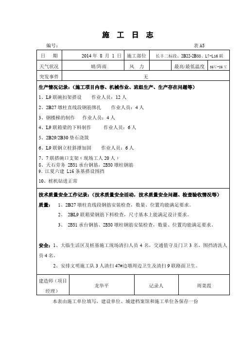 8月施工日志2014年9月10日