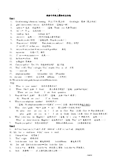 仁爱版七年级英语上册重点知识点归纳和语法