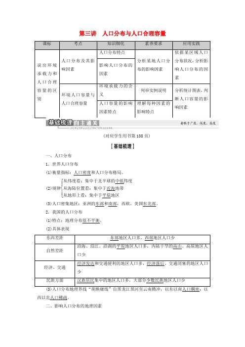 2020版高考地理一轮复习第5单元人口与地理环境第3讲人口分布与人口合理容量教案鲁教版