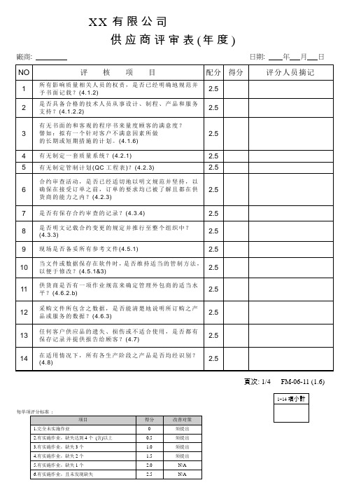 供应商年度评审表