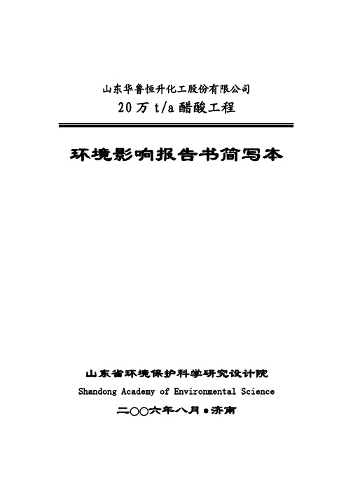 20万吨醋酸项目环境影响报告书