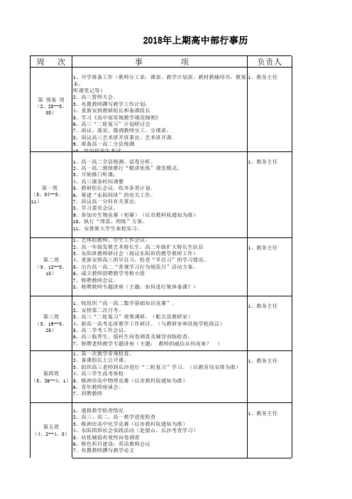 2018年上期高中教务处行事历