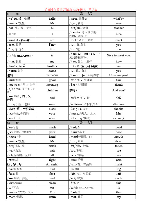 广州小学英语3年级至6年级上、下册(含音标)