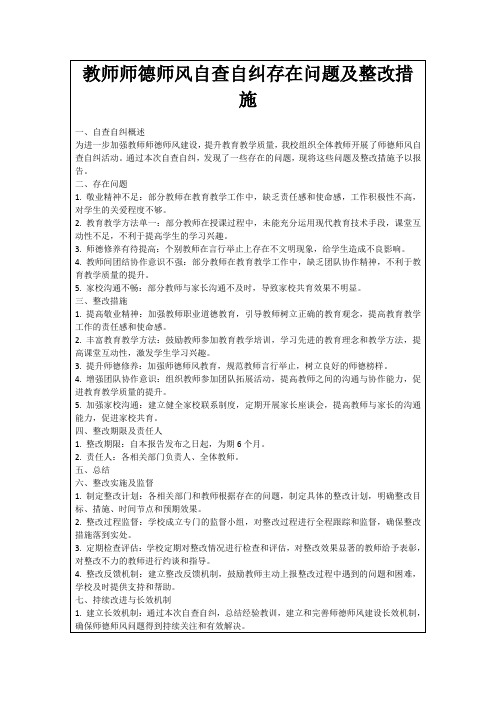 教师师德师风自查自纠存在问题及整改措施