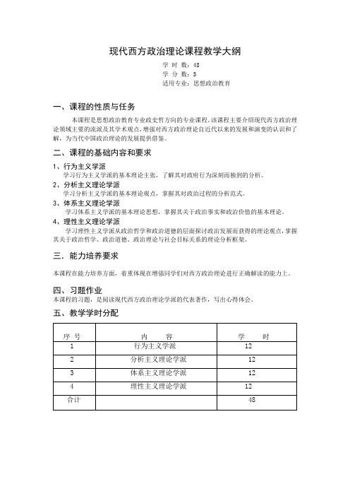 《现代西方政治理论》课程教学大纲